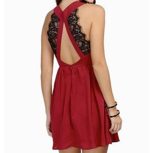 TOBI Deep V Lace Back Skater Dress